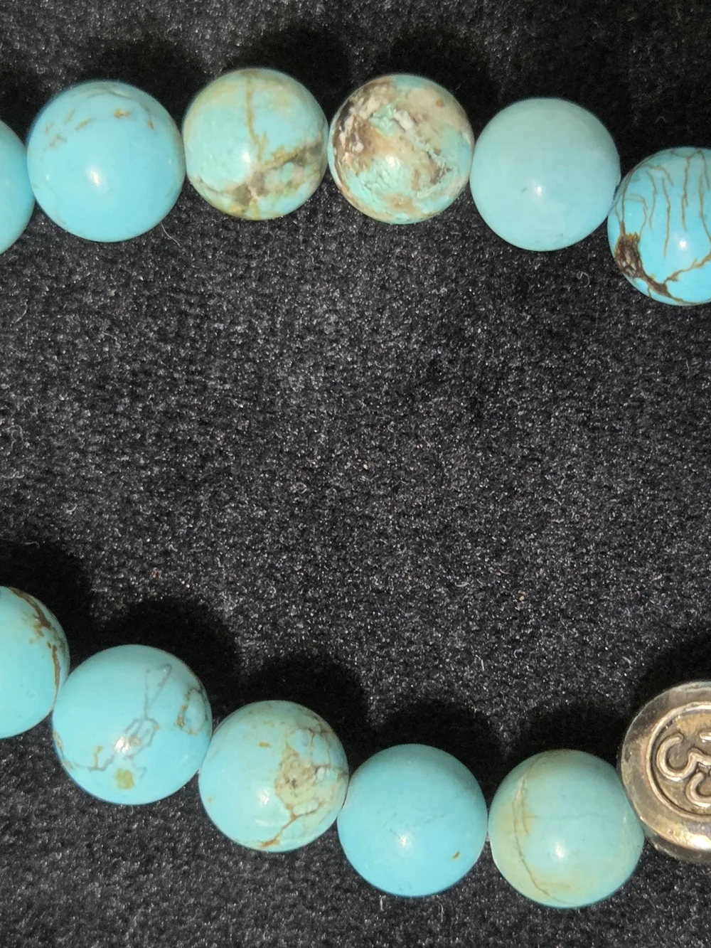 Vintage Natural Turquoise Bead Necklace with Pyrite Inclusions & Om Charm